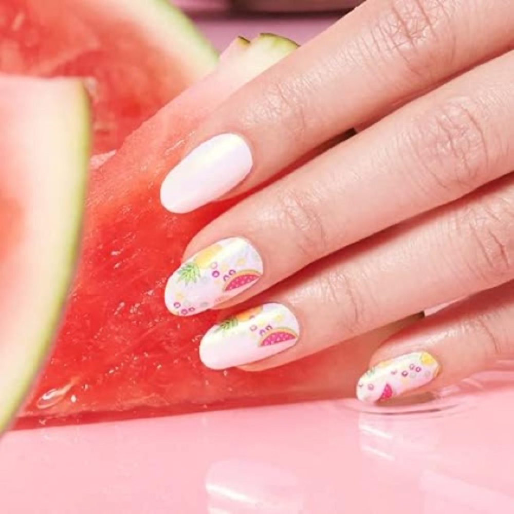 Color Street White Nails with Fruit Designs